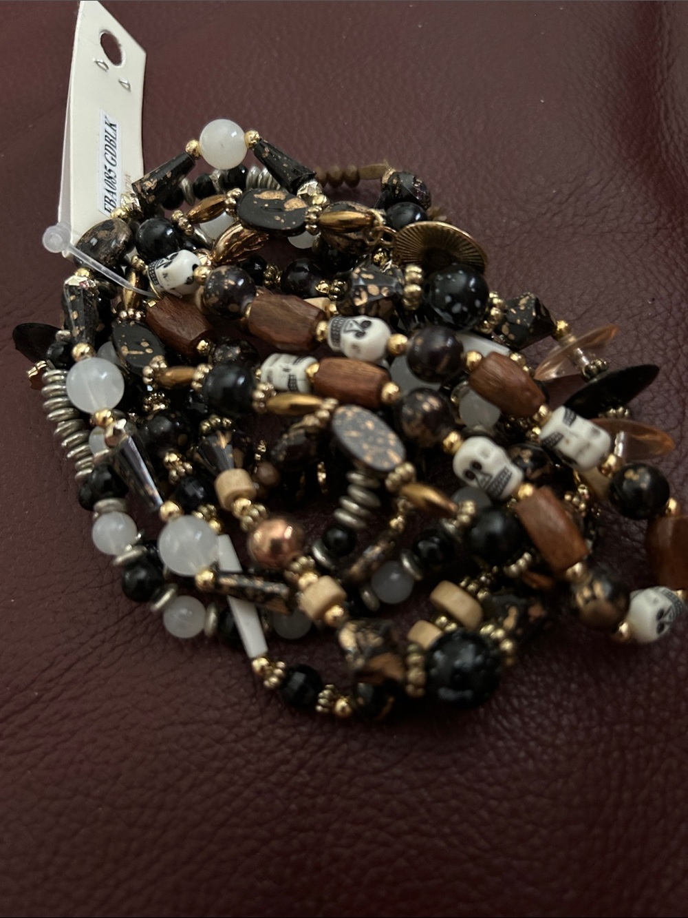 Mixed Bead Multi-Strand Stretch Bracelet - Black & Gold Accents